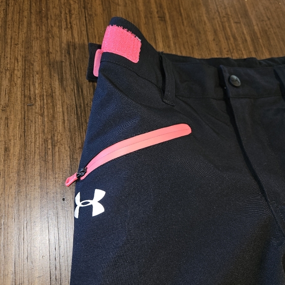 Under Armour Ski Snowboard Snowpants Youth L Black Polyester Pink Sipper Lining - Picture 3 of 9